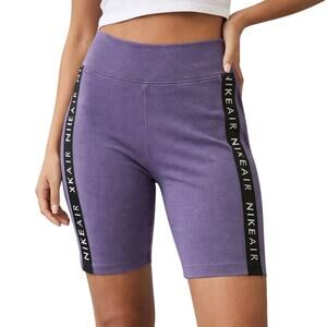 Nike Air Women's Medium Biker Shorts Purple High Rise 9” Inseam Logo Tape